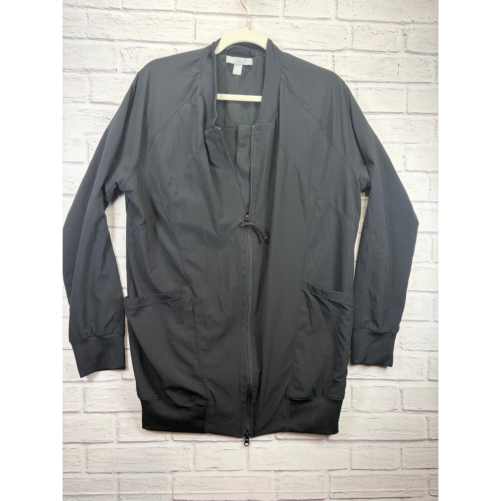 Zella Black Urban Long Bomber Jacket Women's Large Athleisure Full Zip